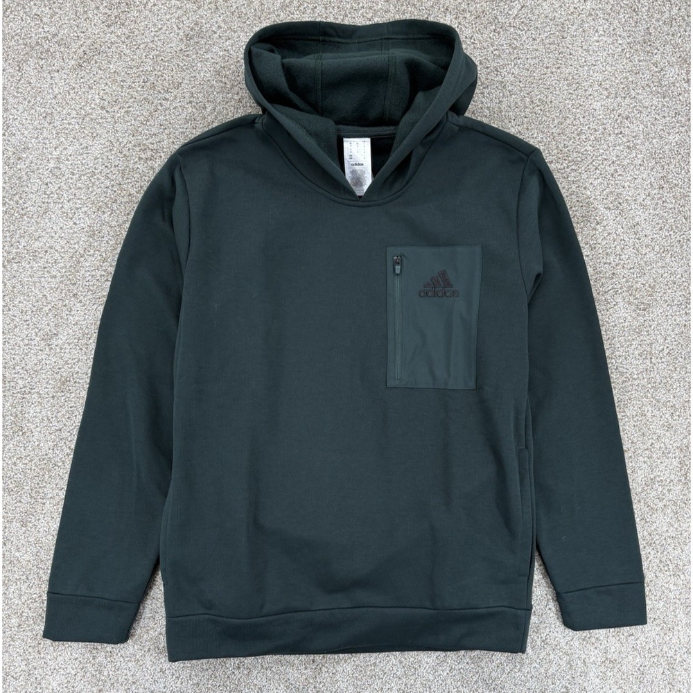 Adidas Pocket Zip Hoodie Mens‎ Size Medium Dark Green Fleece Pullover JG8148